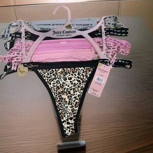 JUICY COUTURE 5 Pck Women Large No Lines Thong Panties Black Pink  Gray NWT